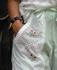Pantalon Samy - Broderies anglaises - Vert / Blanc