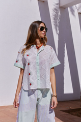 Chemise Indie broderies anglaises - Vert / Blanc