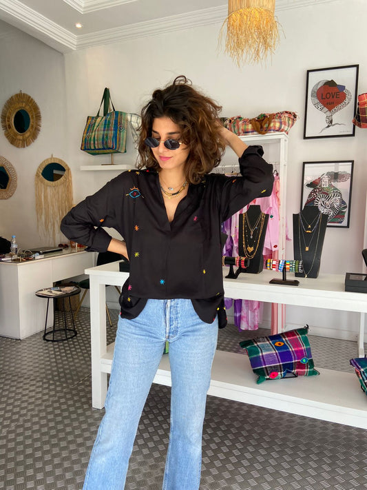 Chemise courte Rainbow - Noir