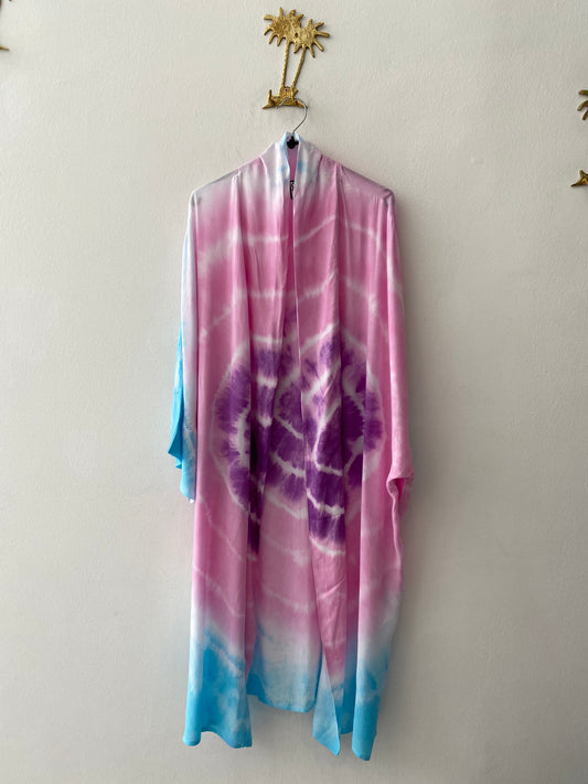 JANIS Tie&amp;Dye Kimono - Blue/Pink/Purple